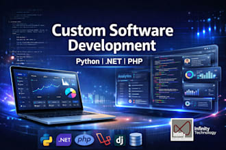 create custom software solutions in python, dot net, PHP