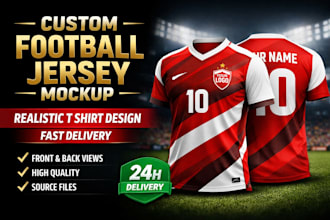 design realistic custom football soccer jersey and tshirt mockup design