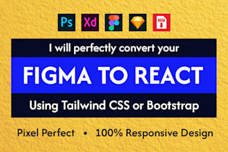 perfectly convert your figma, xd, psd, pdf, ai to react js using tailwind css