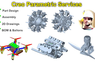 make parts, assembly and 2d drawings in creo parametric