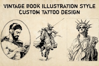 design a vintage book illustration style custom  tattoo
