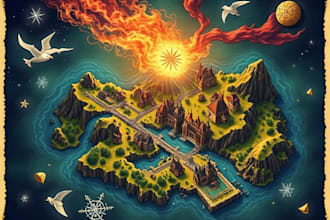 do awesome unique cartoonic fantasy vector map, illustration