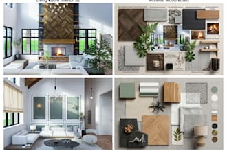 interior design, mood board, and realistic 3d visualization