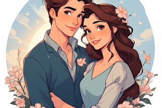 paint a romantic couple portrait in watercolor style