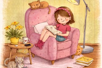 create watercolor children book illustrations with kids and animals