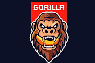 draw wonderful red gorilla and yellow banana mascot logo design