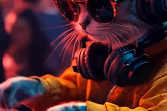 design a funny viral dj cat album cover for your music