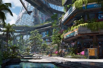 make environment, cyberpunk, sci fi art landscape design