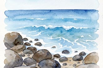 paint a watercolor and gouache landscape illustration