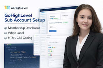 gohighlevel sub account setup membership dashboard white label html css coding