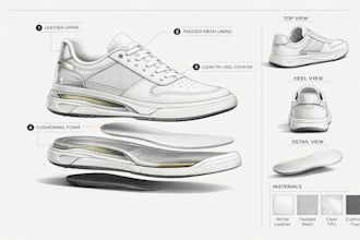 redesign or design shoe sneaker footwear flat sketch techpack fashion sketch