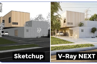 design realistic 3d house rendering, sketchupp model, interior exterior