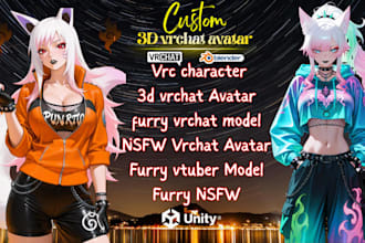 custom 3d anime vtuber model, furry vrchat avatar with nsfw vtuber rigging