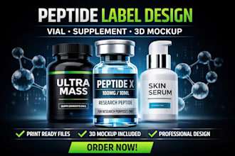 design peptide label, vial label, supplement label and 3d mockup