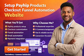 setup payhip products checkout and funnel automation professionally website