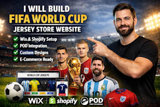 build FIFA world cup football jersey wix shopify store pod soccer merch website