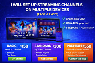 install streaming channels, vod, 4k restream on yor device, with lifetime access