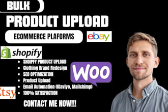 do bulk product listing and uploading for shopify, ebay, amazon, etsy and wix