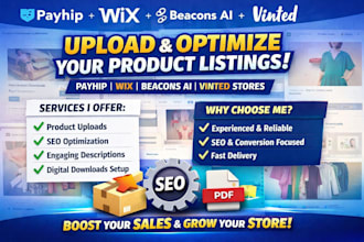 upload payhip wix beacons ai vinted ecommerce digital downloads product listings