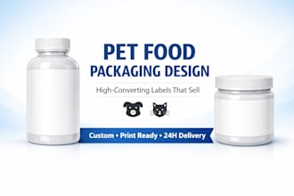 design a custom pet food packaging with high converting labels for your brand