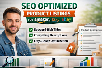 create SEO optimized product listings for amazon PPC, amazon, etsy, and ebay