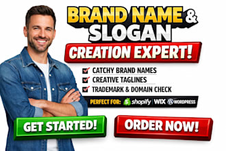 suggest a catchy brand business name and slogan for your brand logo trademark