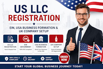 do US llc registration, ein, USA business formation and UK company setup