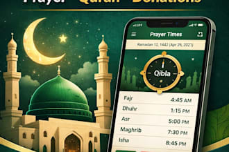 build an mosque app, islamic with prayer times, quran, donations, live streaming