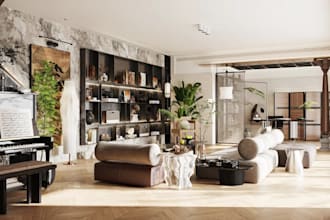 autocad 2d plan, apartment living area,high end interior architectural 3d render