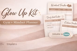 design a glow up wellness planner and gym tracker in canva