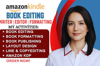 do book editing, book formatting, book publishing for  KDP