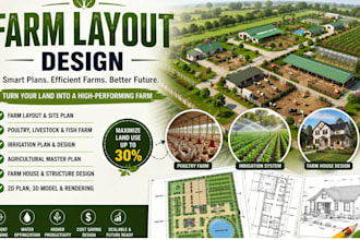 design professional farm layout, poultry farm, irrigation and agricultural site