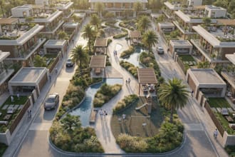 architectural landscape visual, luxury resort design, residential housing render