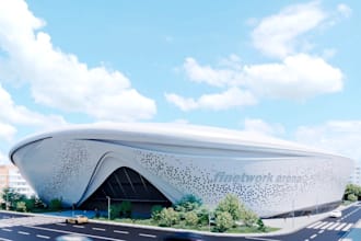 remodel 3d stadium complex exterior, sport arena, football field, cgi render