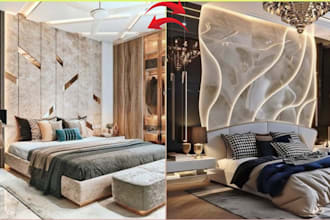 create realistic 3d bedroom interior with furniture and lighting