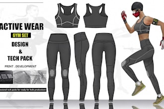 create production ready compression activewear tech pack for gym wear sets