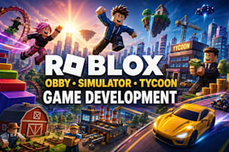 create a complete roblox game, simulator, obby, obby game developer, ui design