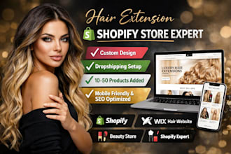 design hair extension shopify store, beauty website, wig store, hair website