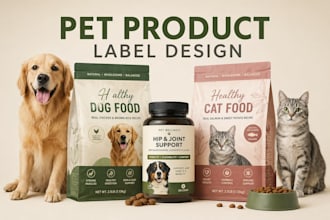 design pet product packaging, food pouch design and label design for your brand
