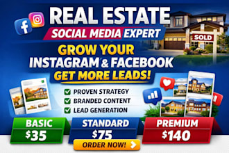 manage real estate social media marketing, instagram, facebook growth, content