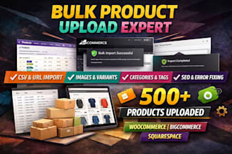 bulk product upload to bigcommerece woocommerce squarespace via csv url import