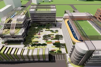 modern 3d urban planning, landscaped design, podium garden, facility rendering