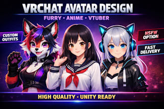 design vrchat furry avatar, fursona, anime VR avatar, nsfw vtuber, vroid