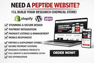 build shopify peptide website design sarm research chemical store secure payment