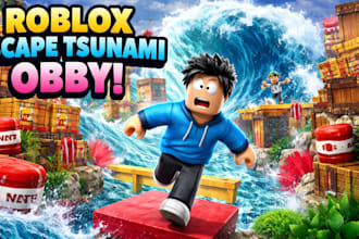 create a roblox escape tsunami obby or survival game with brainrot style