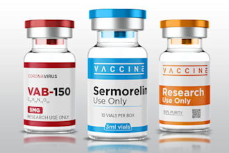 design peptide vial label, vial label design, product label design, 3d mockup