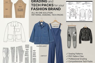 create sewing patterns, grading and tech pack for your fashion brand