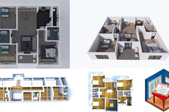 create realistic 3d floor plan, rendering using sweet home 3d and sketchup
