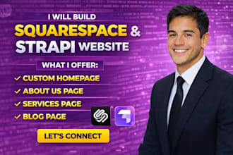 do squarespace, strapi website homepage, about us, services page and blog page
