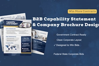 design b2b capability statement, company brochure for government contracts bids